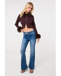 Pink Vanilla - Fur Trim Zip Through Cardigan - Lyst