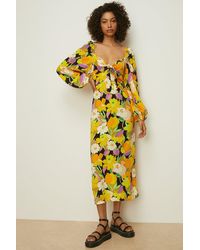 Oasis - Petite Graphic Floral Tie Front Midi Dress - Lyst