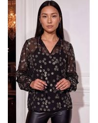 Roman - Floral Sequin Tie Neck Top - Lyst