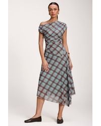 Jolie Moi - Asymmetric Draped Mesh Dress - Lyst