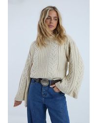 Nasty Gal - Knitted Chunky Cable Wide Sleeve Sweater - Lyst