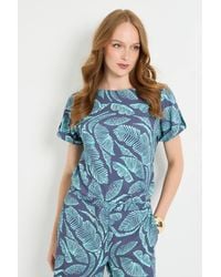 Wallis - Palm Jersey Roll Sleeve Button T-Shirt - Lyst