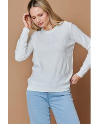 Izabel London - Pearl Detail Textured Long Sleeve Top - Lyst