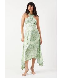 Warehouse - Snake Print Satin Cross Front Chiffon Insert Hanky Hem Midi Dress - Lyst