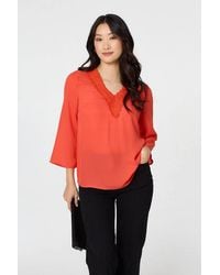 Izabel London - Lace Trim 3/4 Flare Sleeve Blouse - Lyst