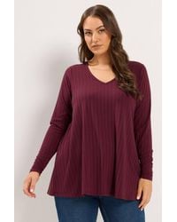 Yours - Plunge Neck Ribbed T-Shirt - Lyst