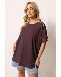 Yours - Crochet Sleeve Boxy T-Shirt - Lyst