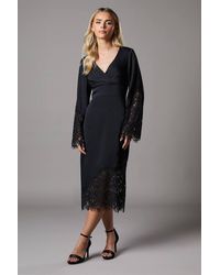 Coast - Petite Lace Panelled Satin Wrap Midi Dress - Lyst