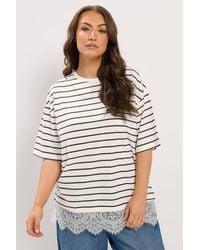 Yours - Stripe Lace Hem T-Shirt - Lyst