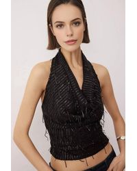WOVCOR - Fringed Sequin V Neck Party Blouse - Lyst