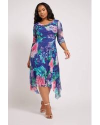 Yours - Floral Asymmetric Mesh Dress - Lyst