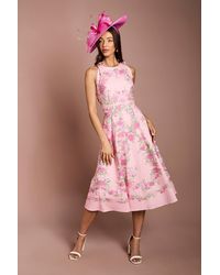 Coast - Placement Print Floral Bow Shoulder Midi Dress - Lyst
