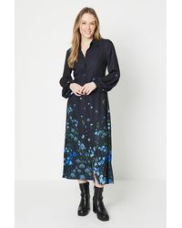 Oasis - Blue Floral Placement Print Midi Shirt Dress - Lyst