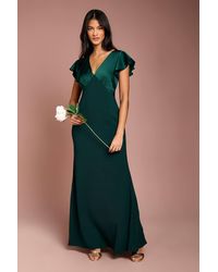 Coast - Honoured Petite V Neck Angel Short Sleeve Satin Maxi Bridesmaid Dress - Lyst
