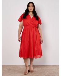 Apricot - Curve Jacquard Chevron Wrap Midi Dress - Lyst