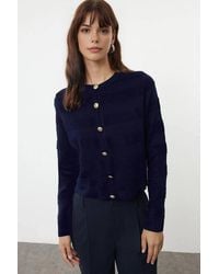 WOVCOR - Crew Neck Ribbed Knit Cardigan - Lyst