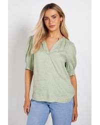 Dorothy Perkins - Spot Printed Puff Sleeve Overhead Shirt - Lyst