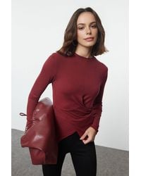 WOVCOR - Asymmetric Draped Front Long Sleeve Knit Top W/ Gather Detail - Lyst