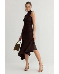 WOVCOR - High Neck Sleeveless Ruched Waist Asymmetric Hem Dress - Lyst
