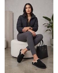 Miss Diva - Alviera Fur Detail Backless Mule Loafer Slippers - Lyst