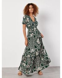 Apricot - Scarf Print Smocked Maxi Dress - Lyst
