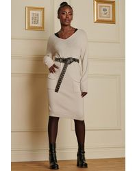 Jolie Moi - V Neck Knitted Jumper Dress - Lyst