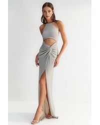 WOVCOR - Glitter Cut Out Halter Neck Draped Maxi Evening Dress - Lyst