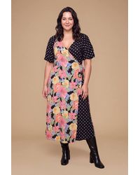Dorothy Perkins - Plus Puff Sleeve Print Mix Wrap Midi Dress - Lyst