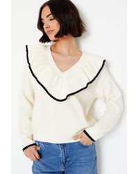 Oasis - Frill Collar V Neck Sweater - Lyst