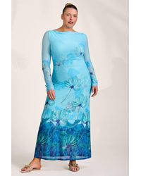 Jolie Moi - Long Sleeve Slash Neck Mesh Maxi Dress - Lyst