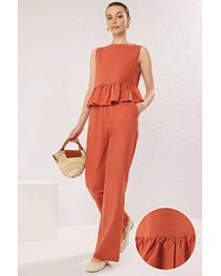 WOVCOR - 2-Piece Linen-Look Woven Sleeveless Top & Wide-Leg Trouser Set - Lyst