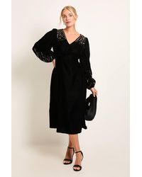 Wallis - Petite Velvet Embellished Midi Dress - Lyst