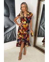 AX Paris - Multi Floral Print Frill Hem Wrap Midi Dress - Lyst