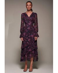 Jolie Moi - Long Sleeve Ruffle Hem Mesh Maxi Dress - Lyst
