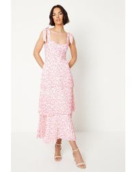 Oasis - Ditsy Floral Pleated Tie Shoulder Midi Dress - Lyst