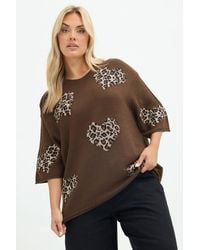 Yours - Leopard Heart Knitted Top - Lyst