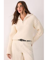 Nasty Gal - Ribbed Knitted Quarter Zip Sweater - Lyst