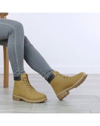 AJVANI - Low Heel Lace Up Grip Sole Worker Ankle Boots - Lyst