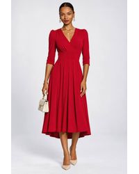 Jolie Moi - 3/4 Sleeve Sheen Jersey Midi Dress - Lyst