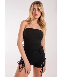 Pink Vanilla - Pinstripe Bandeau Playsuit W/ Tie - Lyst