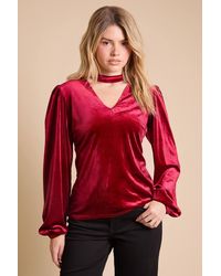 Dorothy Perkins - V Neck Blouson Sleeve Velvet Top - Lyst