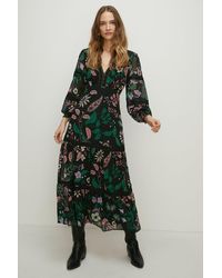 Oasis - Lace Trim Dobby Chiffon Floral Print Midi Dress - Lyst