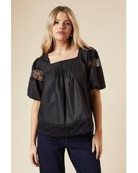 Dorothy Perkins - Pleat Front Lace Trim Short Sleeve Blouse - Lyst