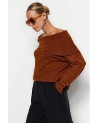 WOVCOR - Shoulder Ribbed Knit Jumper W/ Folded Neck Detail - Lyst
