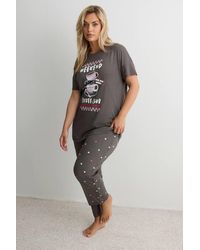 Yours - 'Coffee Club' Wide Leg Pyjama Set - Lyst