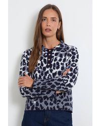 Wallis - Animal Jaquard Button Detail Fine Knitted Jumper - Lyst