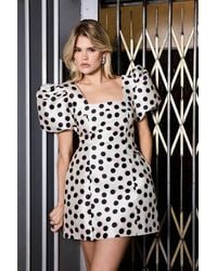Warehouse - Polka Dot Puff Sleeve A-Line Mini Dress - Lyst