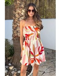 AX Paris - Multi Leaf Print Tie Neck Mini Dress - Lyst