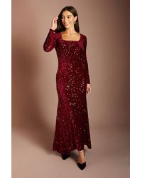 Coast - Square Neck Velvet Sequin Long Sleeve Maxi Dress - Lyst