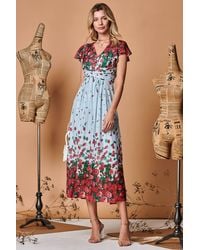 Jolie Moi - Symmetrical Floral Print Mesh Maxi Dress - Lyst